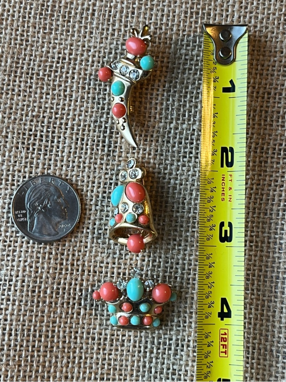 Vintage Dagger Crown Bell Retro Brooch Trio Set - Picture 2 of 2